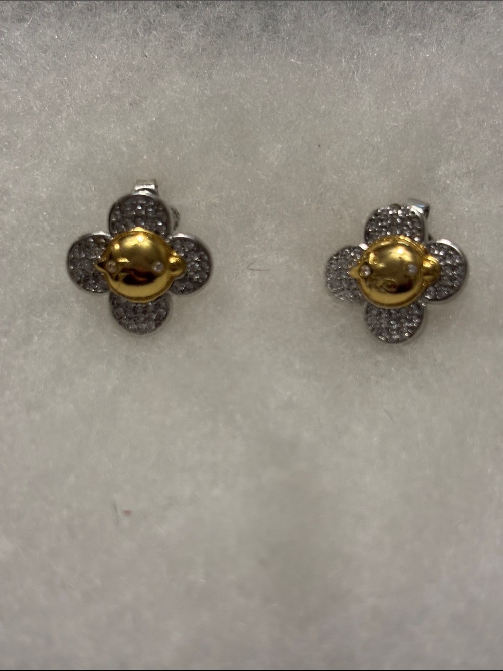 Louis Vuitton Inspired Two-Tone Gold & Silver Floral Stud Earrings